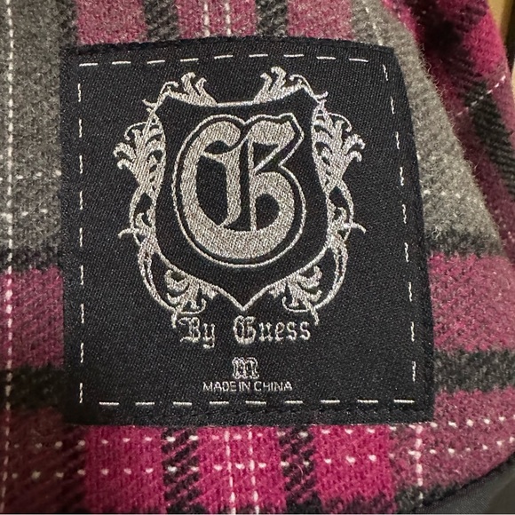 ♥️ G by Guess Pink & Gray Plaid Double-Breasted Coat — Size Medium - Picture 7 of 14